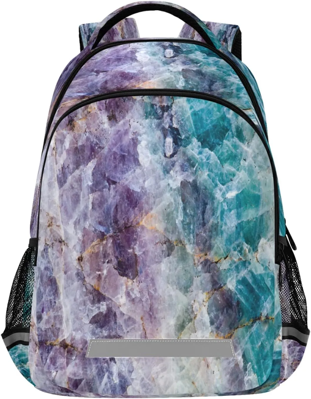Quartz Stone Turquoise Teal Backpack Nature Marble Texture Laptop Backpacks Book Bags Water Resistant Daypack Durable College Shoulder Bag Sports Travel Day Pack