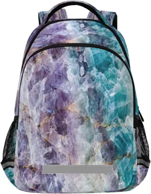Quartz Stone Turquoise Teal Backpack Nature Marble Texture Laptop Backpacks Book Bags Water Resistant Daypack Durable College Shoulder Bag Sports Travel Day Pack