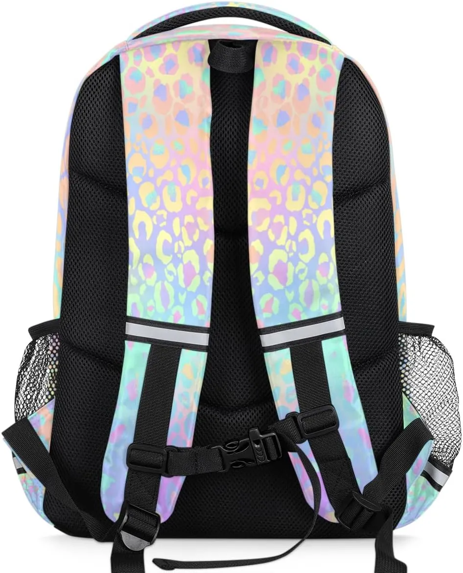 Rainbow Leopard Backpack for Boys Girls Kids School Bag Bookbag, Fashion Leopard Print Women Men Casual Daypack Students College Laptop Backpack Travel Bags