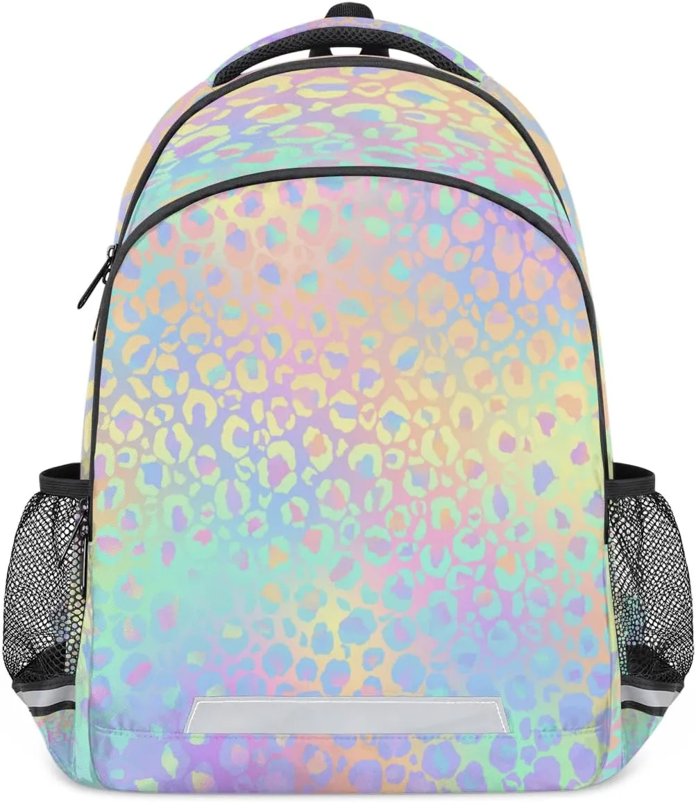 Rainbow Leopard Backpack for Boys Girls Kids School Bag Bookbag, Fashion Leopard Print Women Men Casual Daypack Students College Laptop Backpack Travel Bags