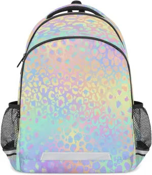 Rainbow Leopard Backpack for Boys Girls Kids School Bag Bookbag, Fashion Leopard Print Women Men Casual Daypack Students College Laptop Backpack Travel Bags