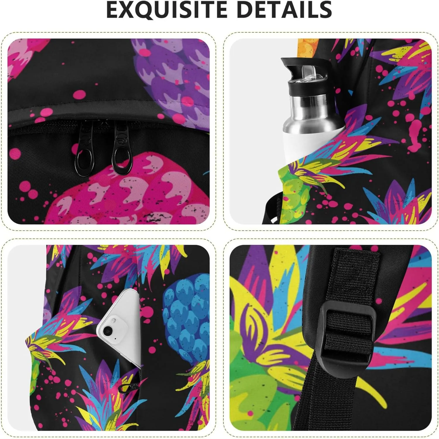 Rainbow Pineapple Fruit Laptop Backpack Travel Hiking Camping Work Computer Back Packs Book Bags for Women Men
