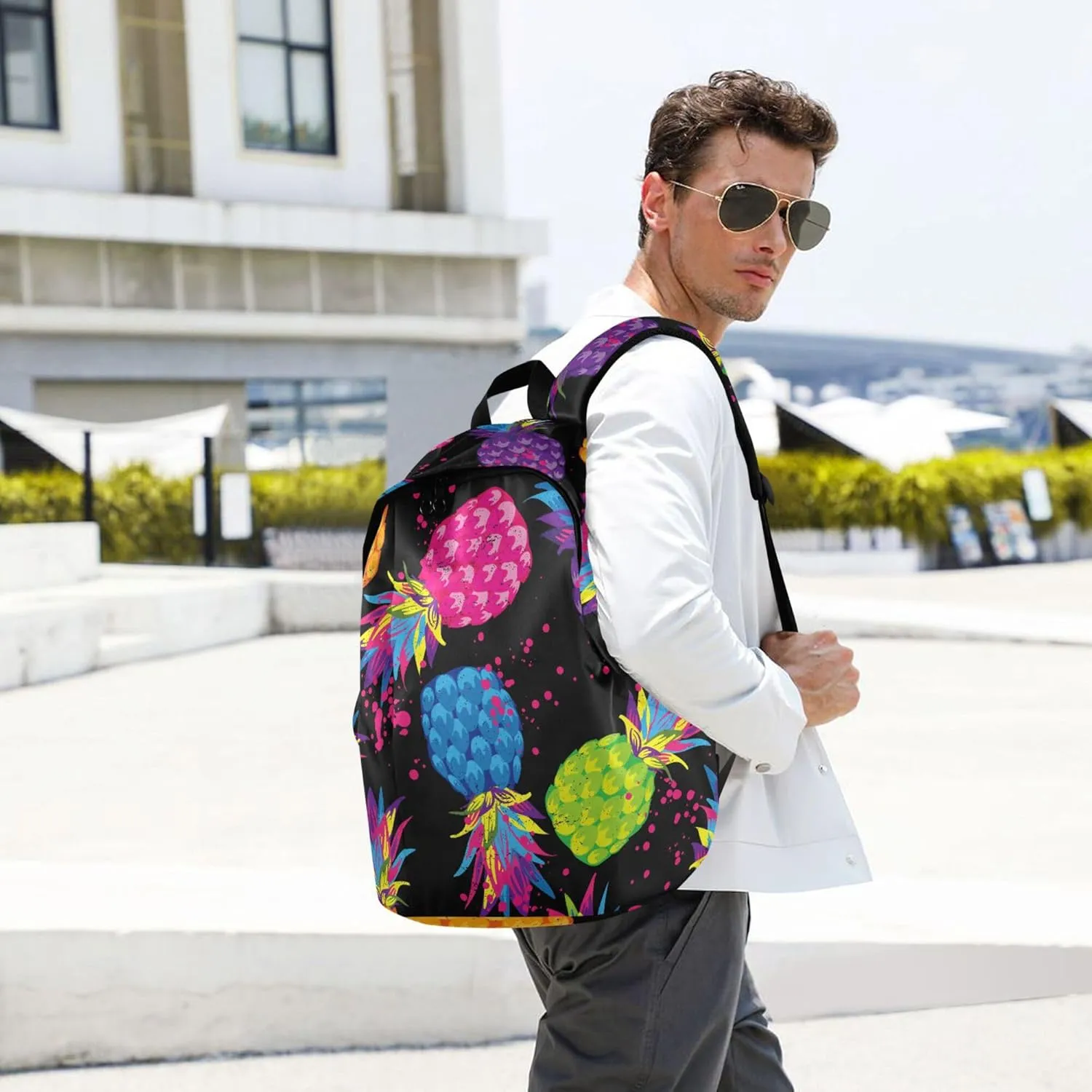 Rainbow Pineapple Fruit Laptop Backpack Travel Hiking Camping Work Computer Back Packs Book Bags for Women Men