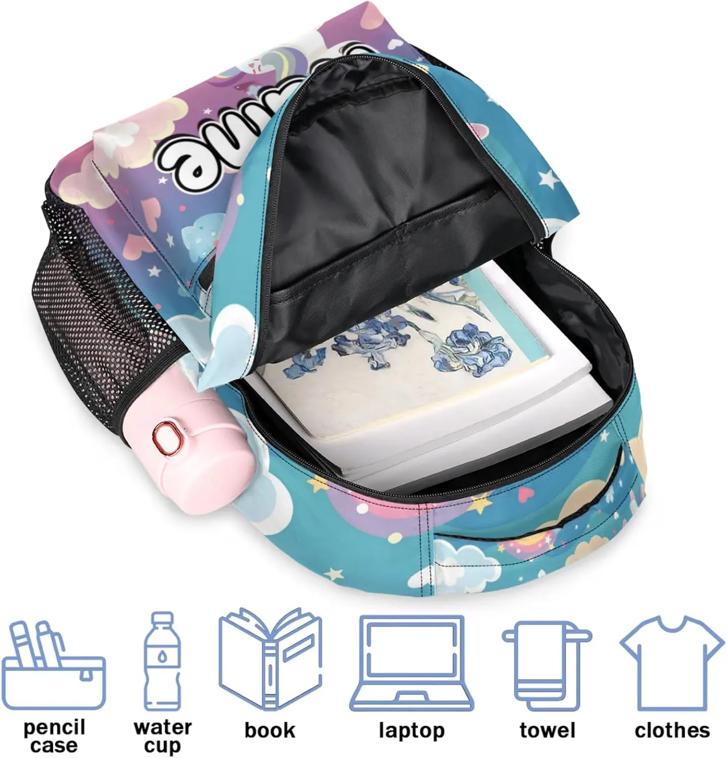 Rainbow Unicorns Large Backpack Fashion Travel Backpacks for Business Women Men Casual Laptop Bag Waterproof Lightweight Shoulder Bags 16in