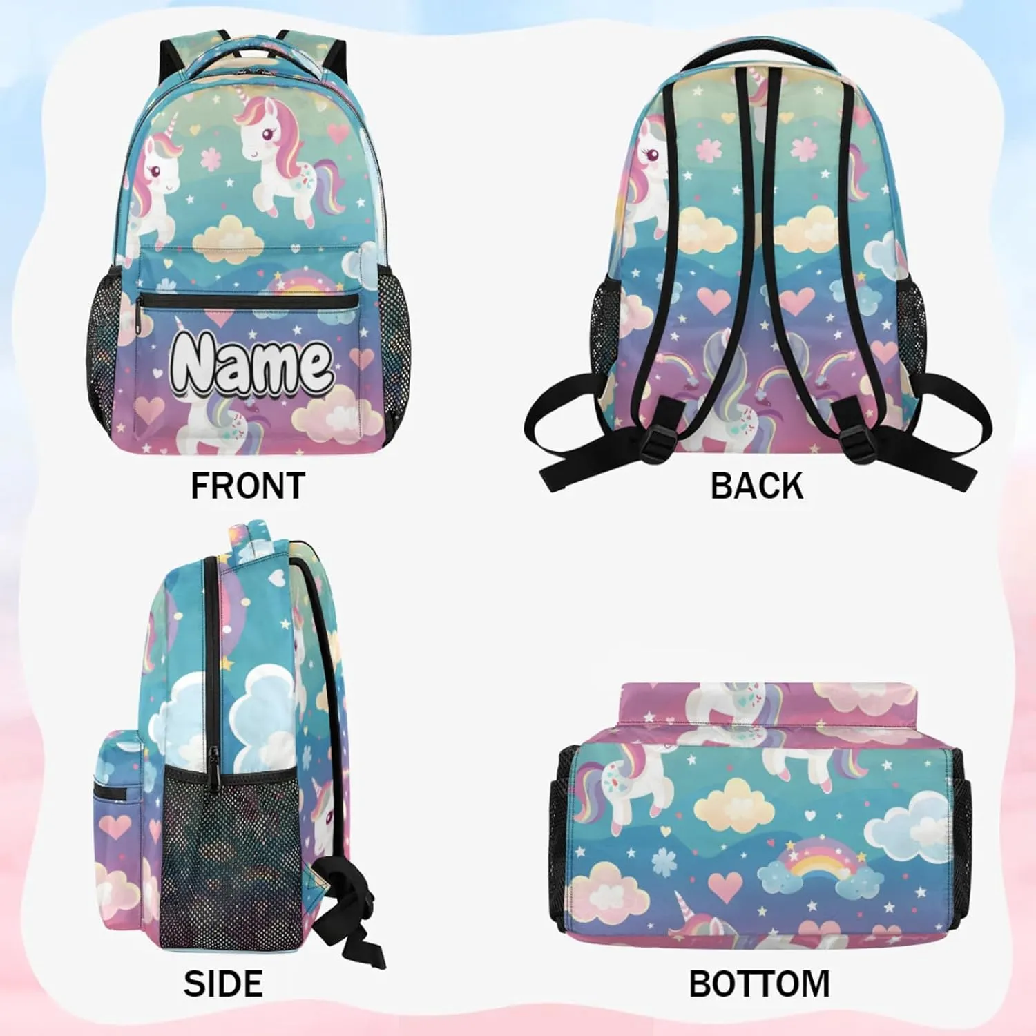 Rainbow Unicorns Large Backpack Fashion Travel Backpacks for Business Women Men Casual Laptop Bag Waterproof Lightweight Shoulder Bags 16in