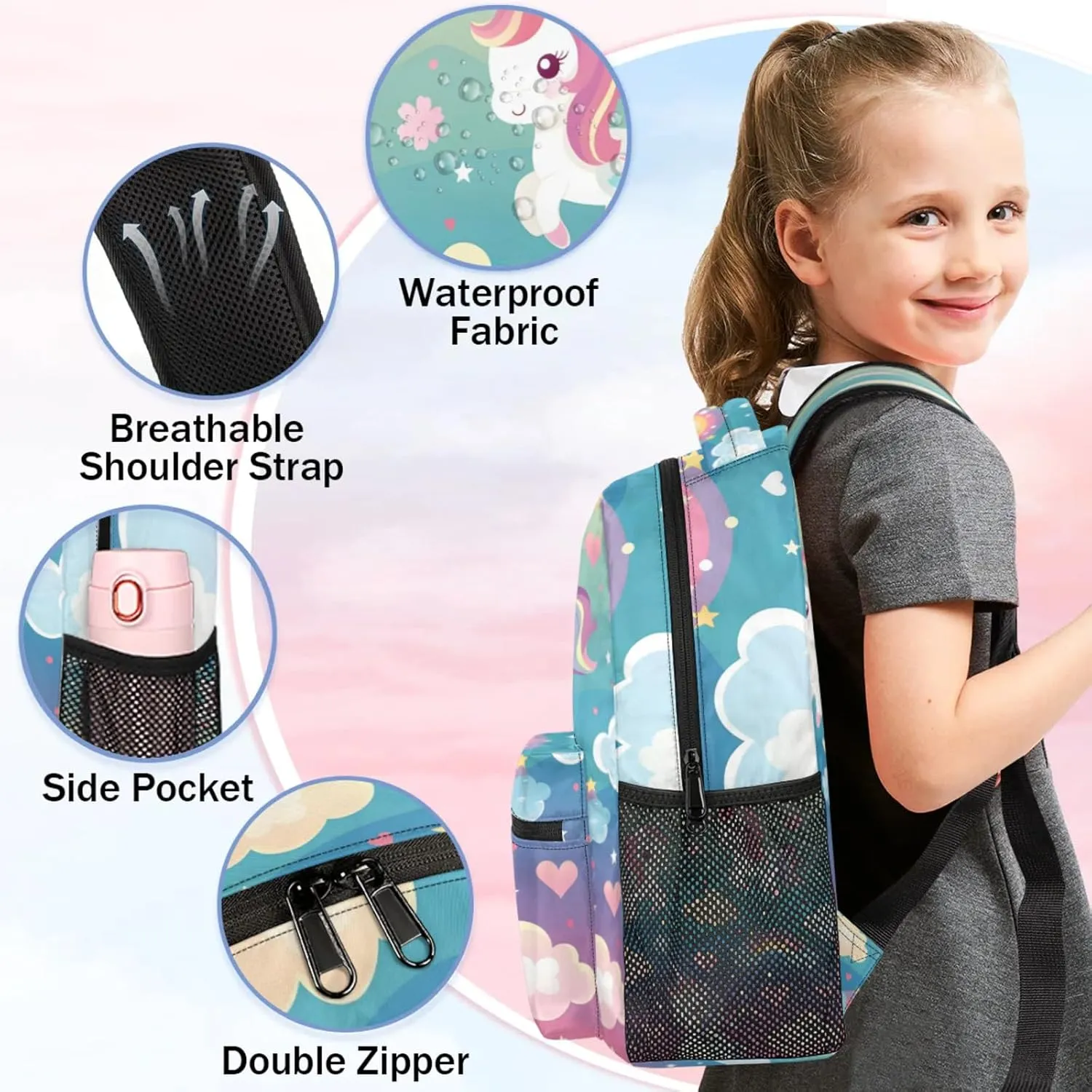 Rainbow Unicorns Large Backpack Fashion Travel Backpacks for Business Women Men Casual Laptop Bag Waterproof Lightweight Shoulder Bags 16in