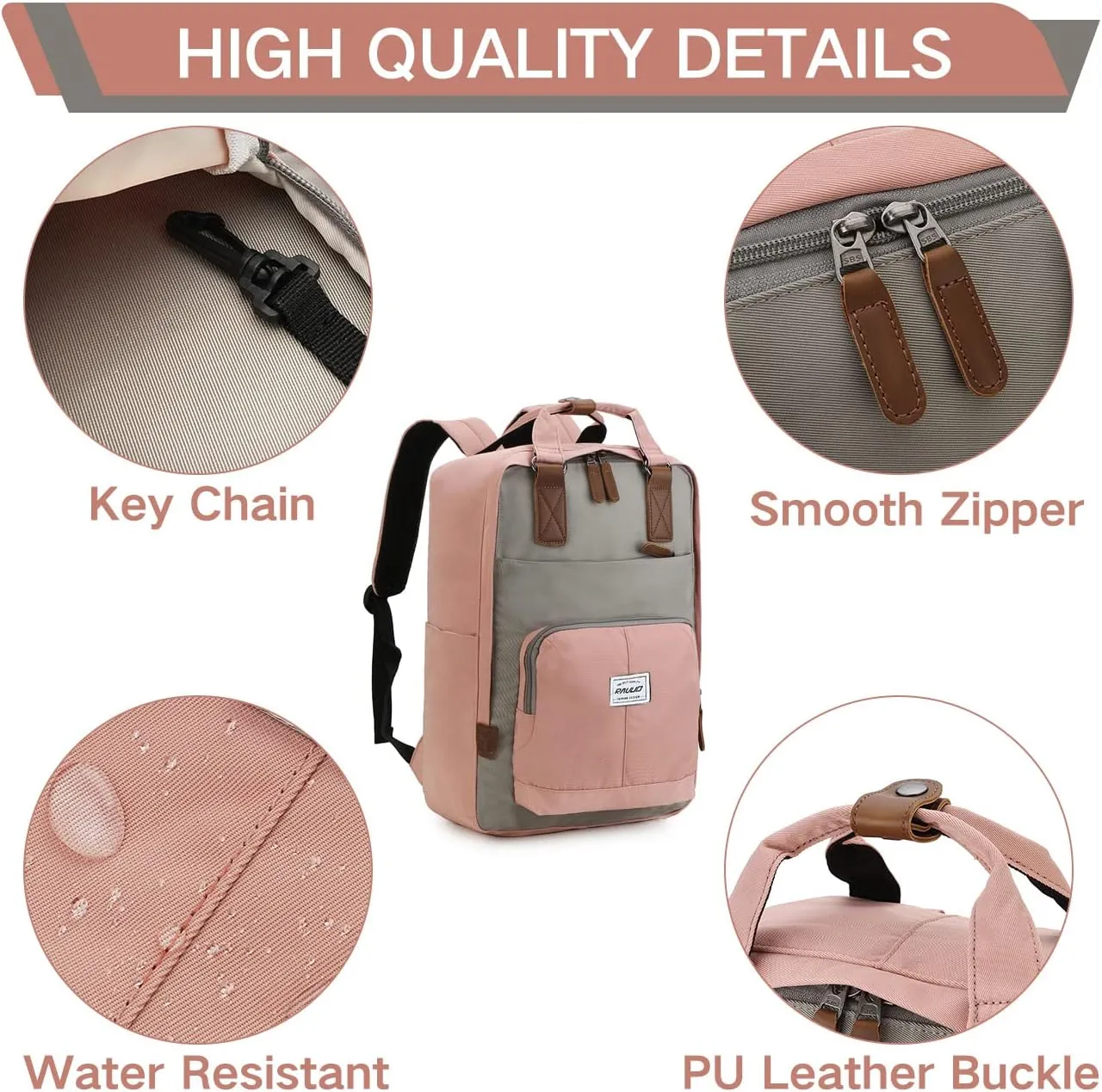 RAVUO Backpack Men Women, Water Resistant 15.6 inch Laptop Haversacks College Bag Casual Daypack Travel Flap Rucksack
