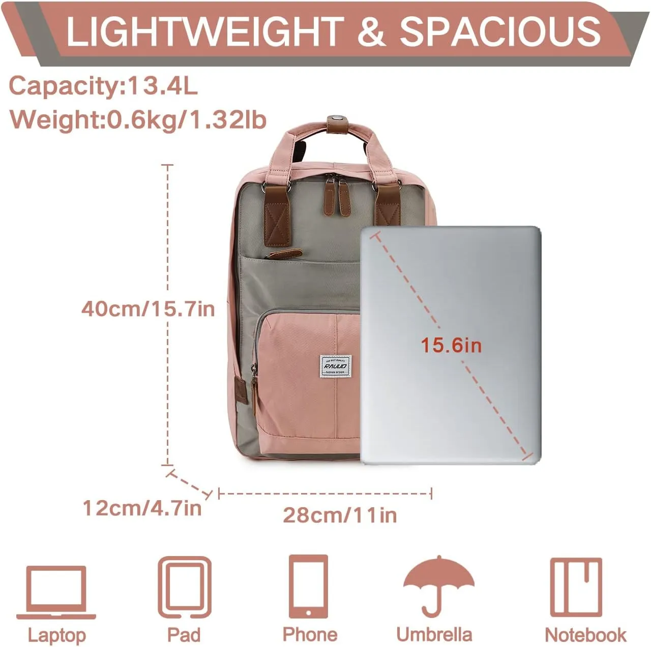 RAVUO Backpack Men Women, Water Resistant 15.6 inch Laptop Haversacks College Bag Casual Daypack Travel Flap Rucksack