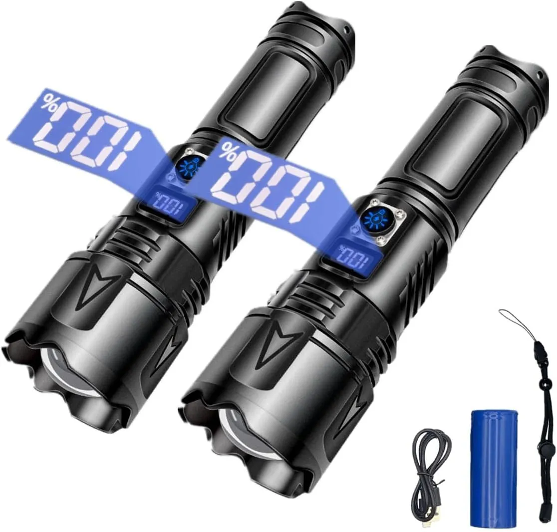 Rechargeable Flashlights 990000 High Lumens,Super Bright Tactical Handheld Flashlights with Digital Display,5 Modes Zoomable,IPX4 Waterproof Outdoor LED High Powerful Flashlight for Camping, Hiking