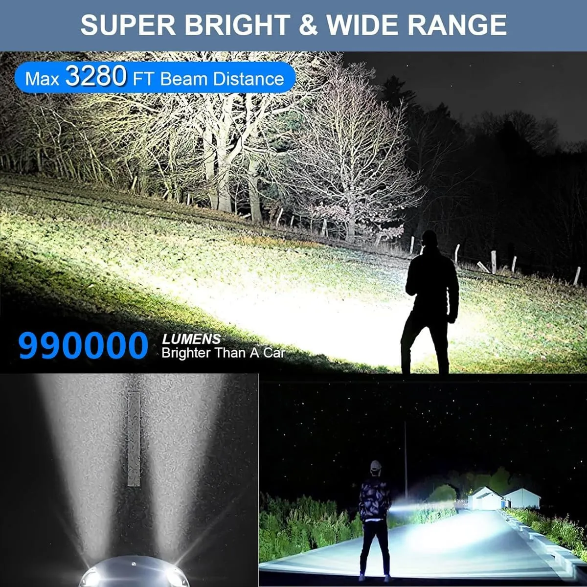 Rechargeable Flashlights 990000 High Lumens,Super Bright Tactical Handheld Flashlights with Digital Display,5 Modes Zoomable,IPX4 Waterproof Outdoor LED High Powerful Flashlight for Camping, Hiking