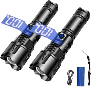 Rechargeable Flashlights 990000 High Lumens,Super Bright Tactical Handheld Flashlights with Digital Display,5 Modes Zoomable,IPX4 Waterproof Outdoor LED High Powerful Flashlight for Camping, Hiking