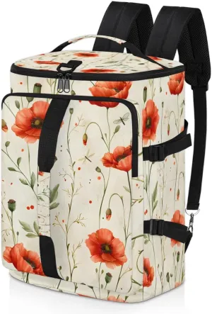 Red Poppy Travel Backpack Carry On Flight Approved for Women Men, 18.9 Inch Large Floral Airline Approved Luggage Weekender Backpacks