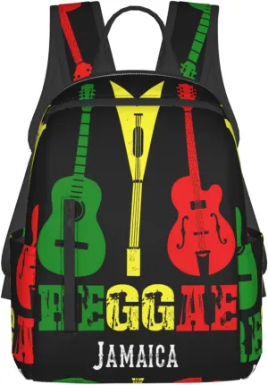 Reggae Guitar Jamaican Music Casual Backpacks Laptop Backpack Outdoor Travel Rucksack Sport Carry-On Daypack Lightweight Bag with Multi-Pockets