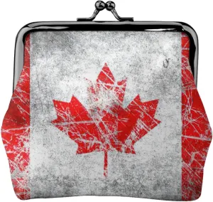Retro Canada Flag Print Coin Purse Cell Phone Pouch Clasp Wallet Handbags Buckle Kiss Lock Key Women Bag