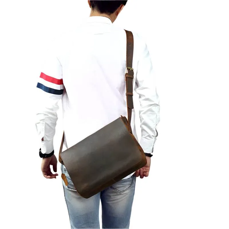 Retro Genuine Leather Laptop Shoulder Bag Business Messenger Bag