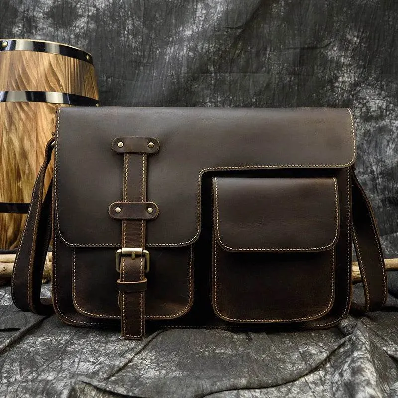 Retro Genuine Leather Laptop Shoulder Bag Business Messenger Bag