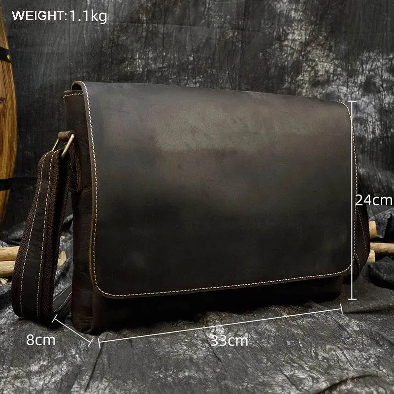 Retro Genuine Leather Laptop Shoulder Bag Business Messenger Bag
