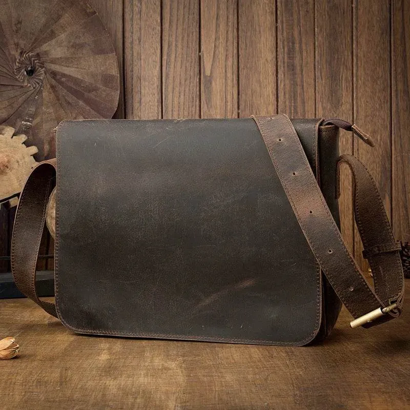 Retro Genuine Leather Laptop Shoulder Bag Business Messenger Bag