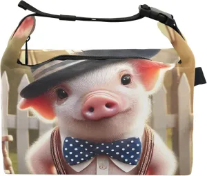 Retro Pig Suspenders Cute Lunch Bag for Women Soft Lunchbag Lunch Box for Work Cute Pink Cooler Bag Insulated for Adult