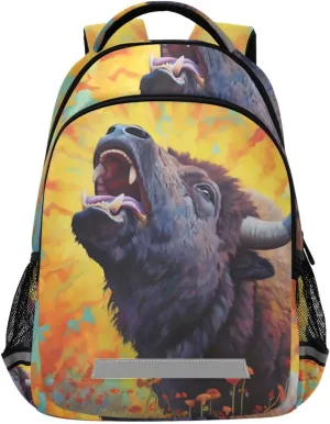 Roaring Bison Kids Travel Backpack School Bag Large Capacity with Reflective Strip for Boys Girls 11.6 × 6.9 × 16.7 INCH