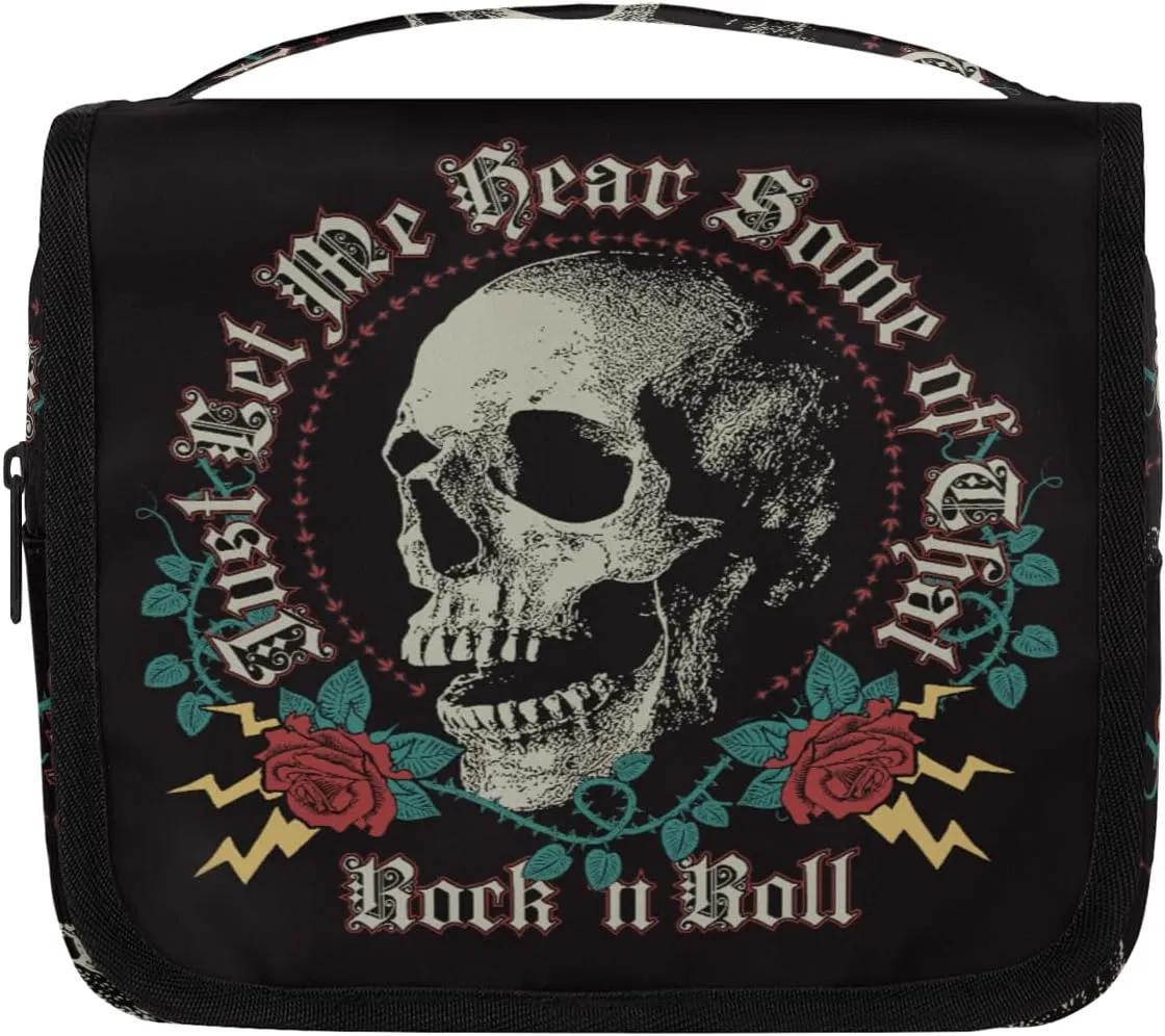 Rock In Roll Skull Toiletry Bag with Hanging Hook Travel Organizer Makeup Bag for Women Waterproof Accessories Toiletries Travel Essentials Personalized Birthday Valentines Day Gifts
