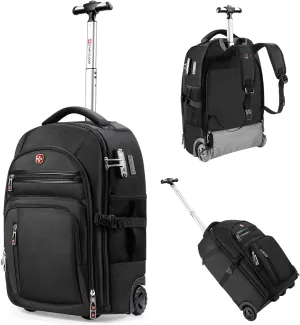 Rolling Backpack with Wheels, USB & Type-C Charging Ports, 21x14x9, Water-Resistant, 17.3" Laptop Compartment, EVA Material, Built-In Customs Lock – Wheeled Business Backpack for Travel, Work, College