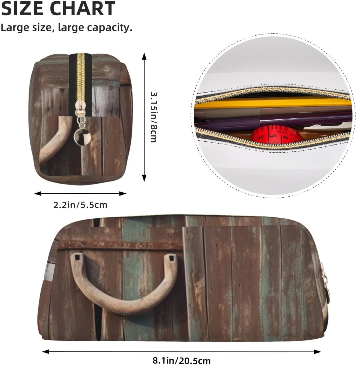 Rustic Horseshoe Barn Wooden Makeup Bag for Women Men Pencil Pouch Travel Small Cosmetic Bag Zippered Toiletry Bags Aesthetic Pen Bags Trendy Storage Bags Leather Coin Pouch Purse