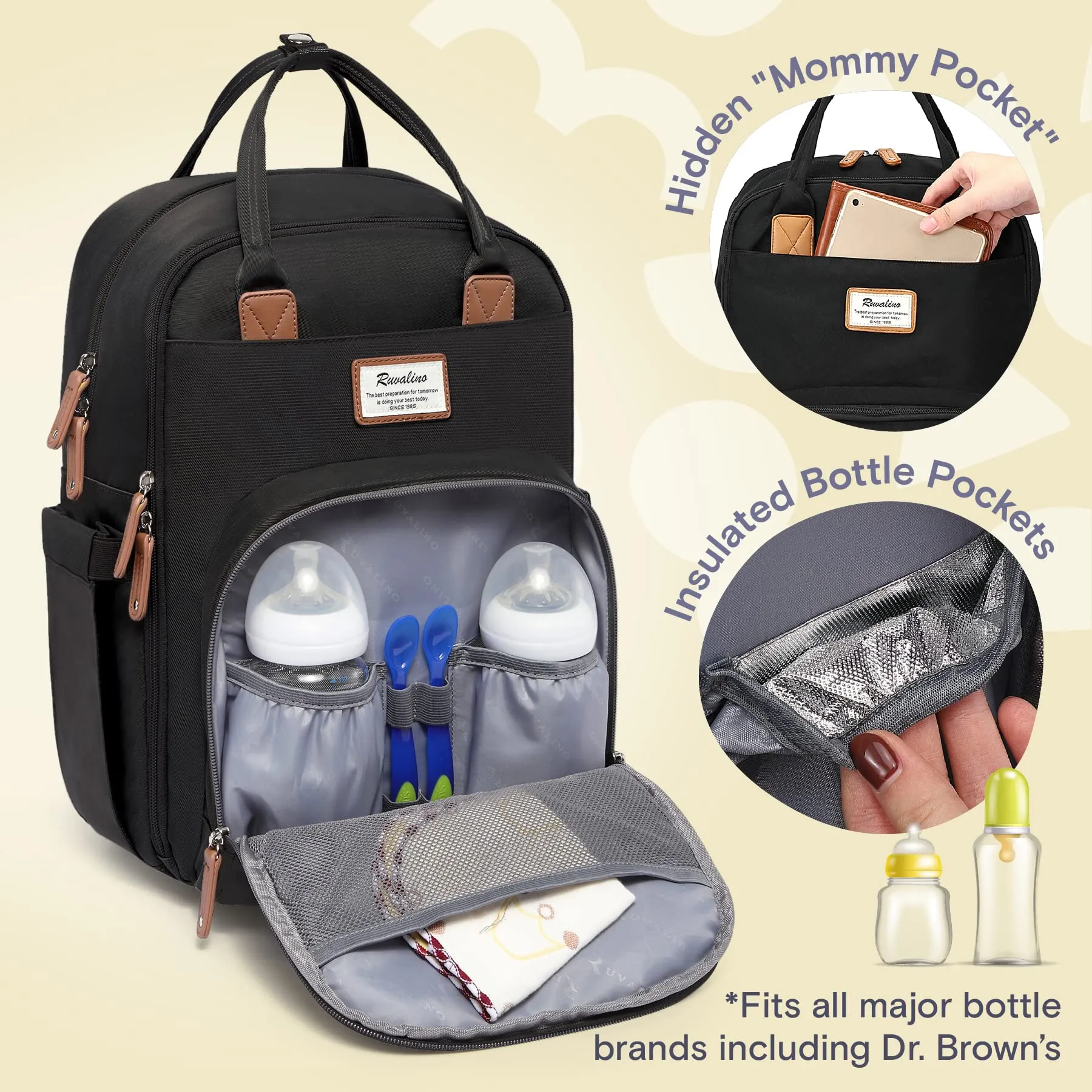 Ruvalino Classic Diaper Bag Backpack - Black