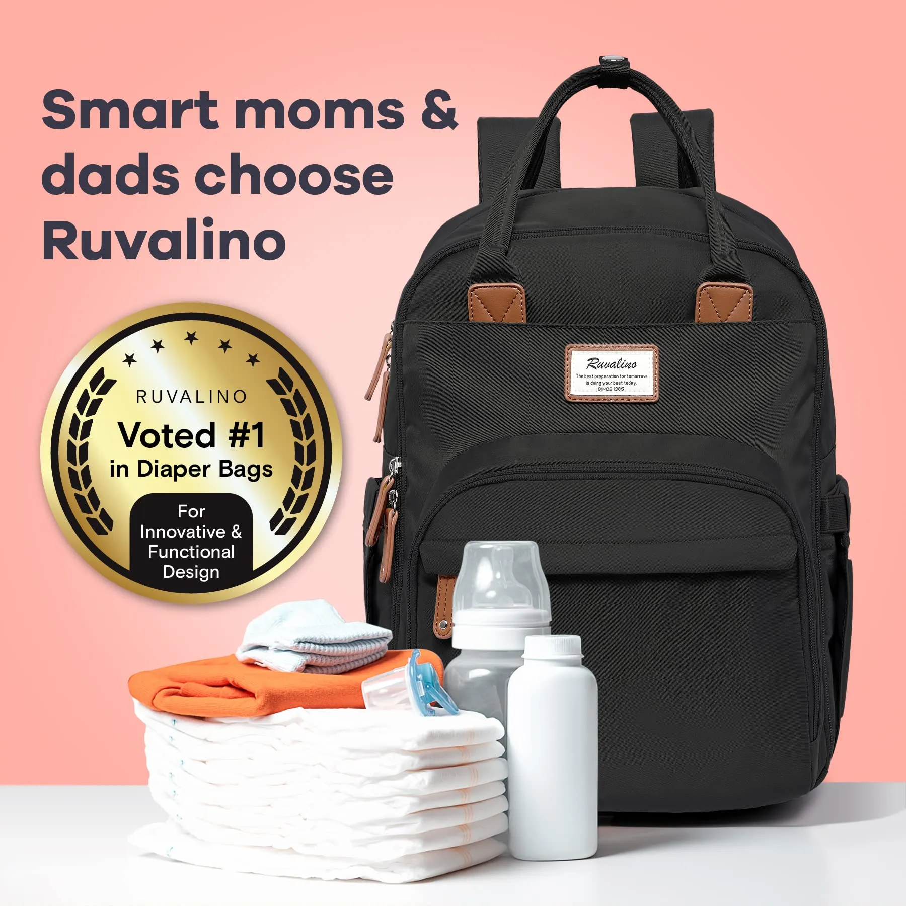 Ruvalino Classic Diaper Bag Backpack - Black