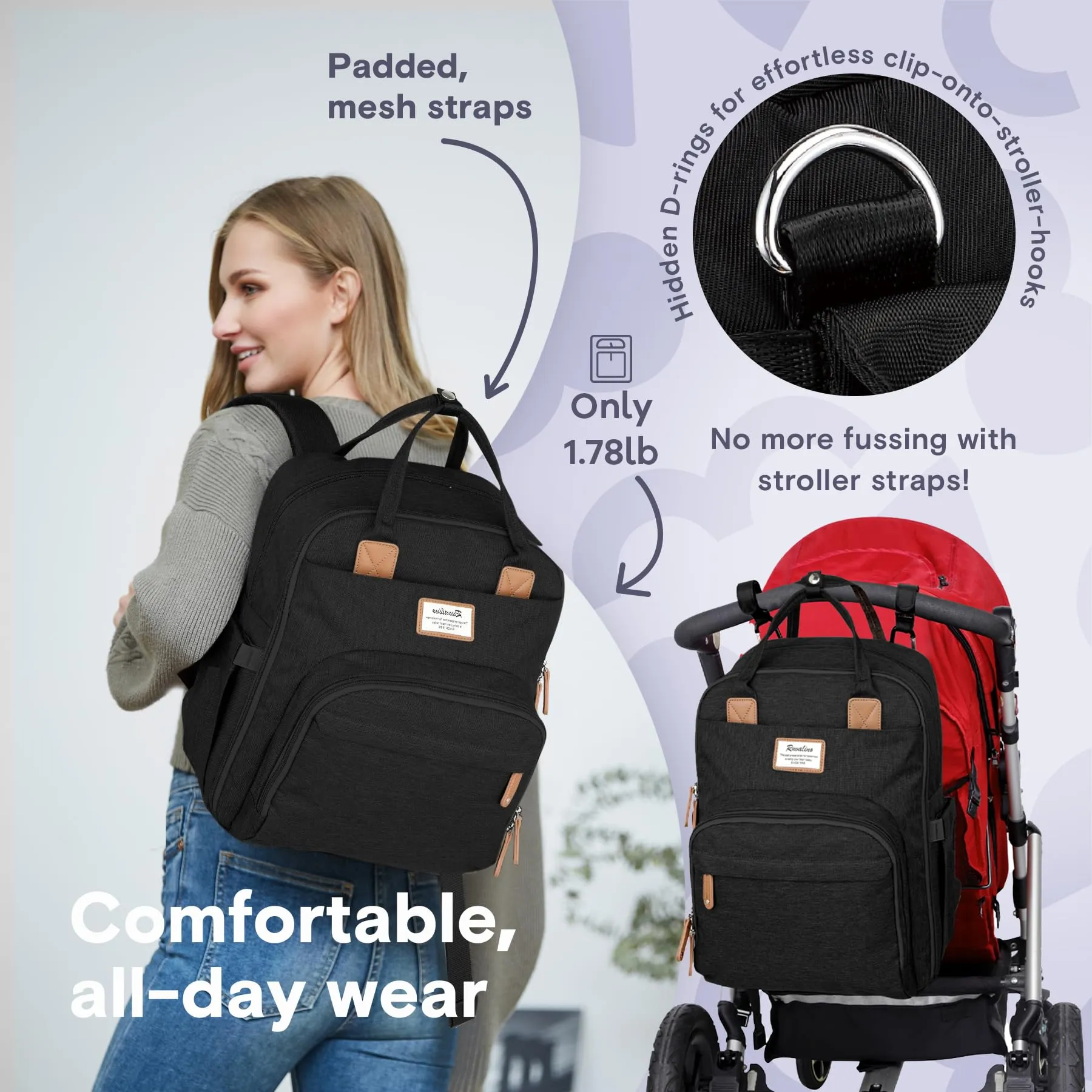 Ruvalino Classic Diaper Bag Backpack - Black