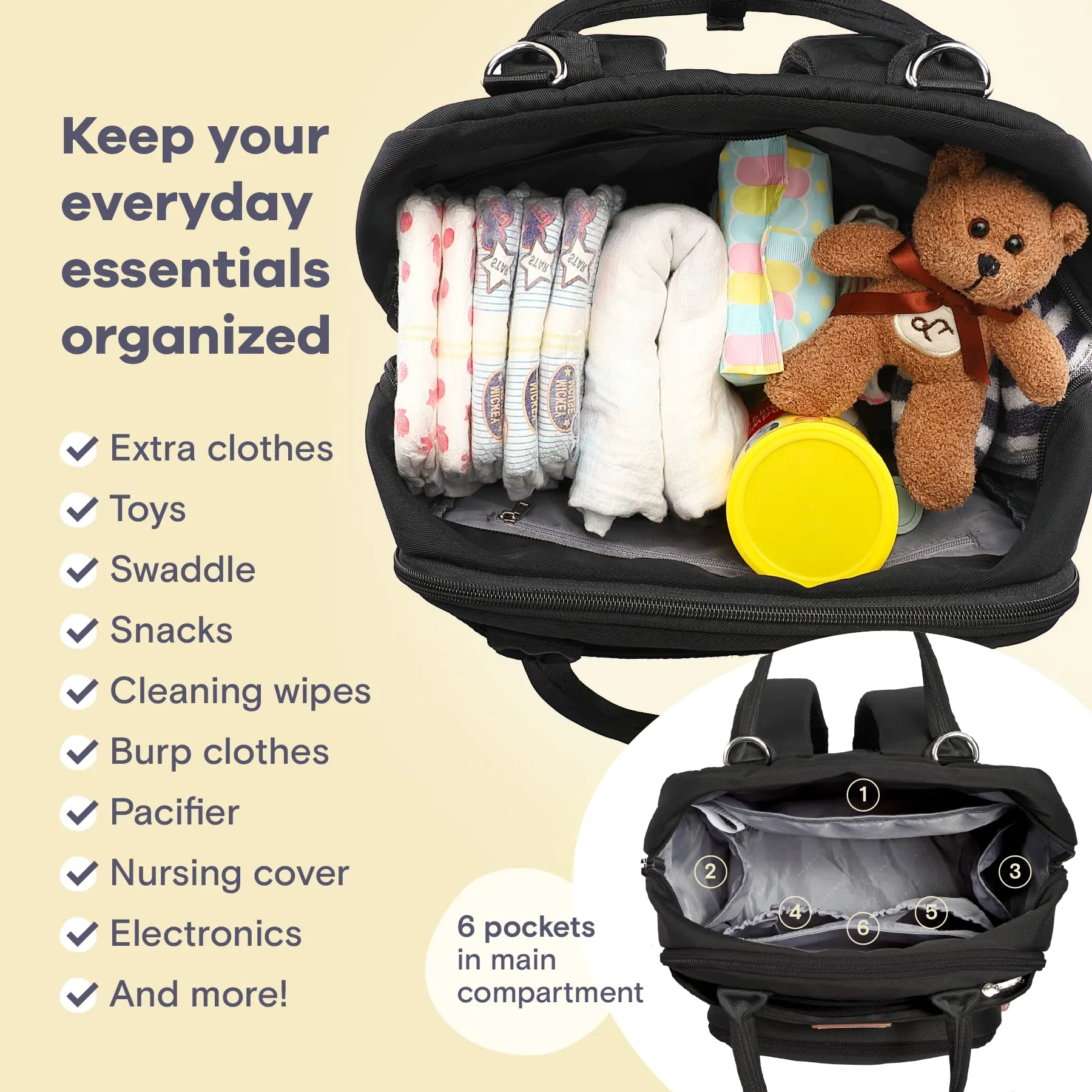 Ruvalino Classic Diaper Bag Backpack - Black