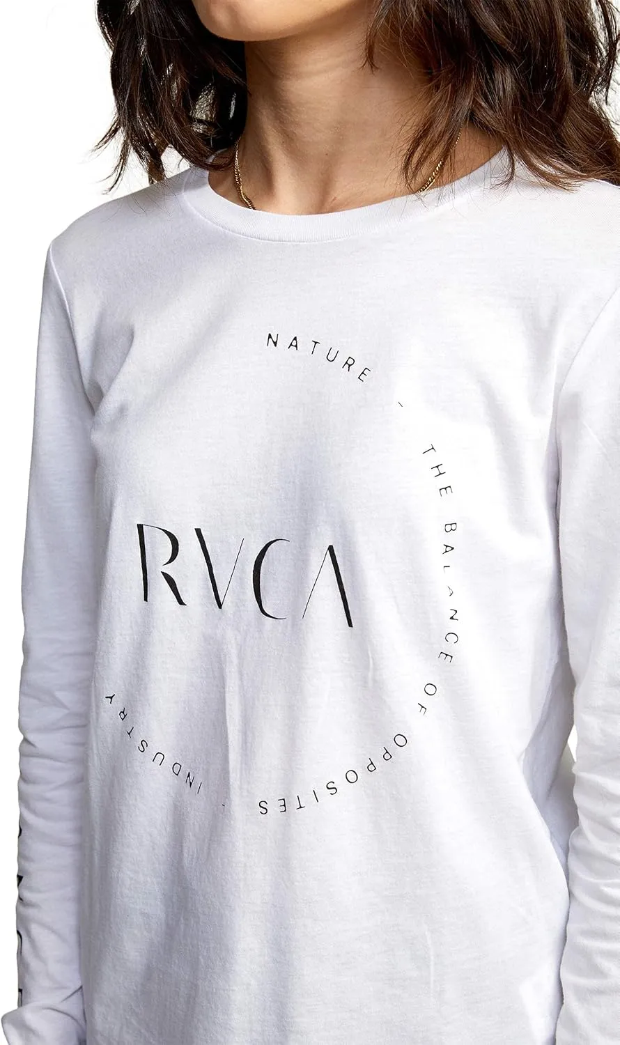 RVCA Women's Red Stitch Long Sleeve Graphic Tee Shirt