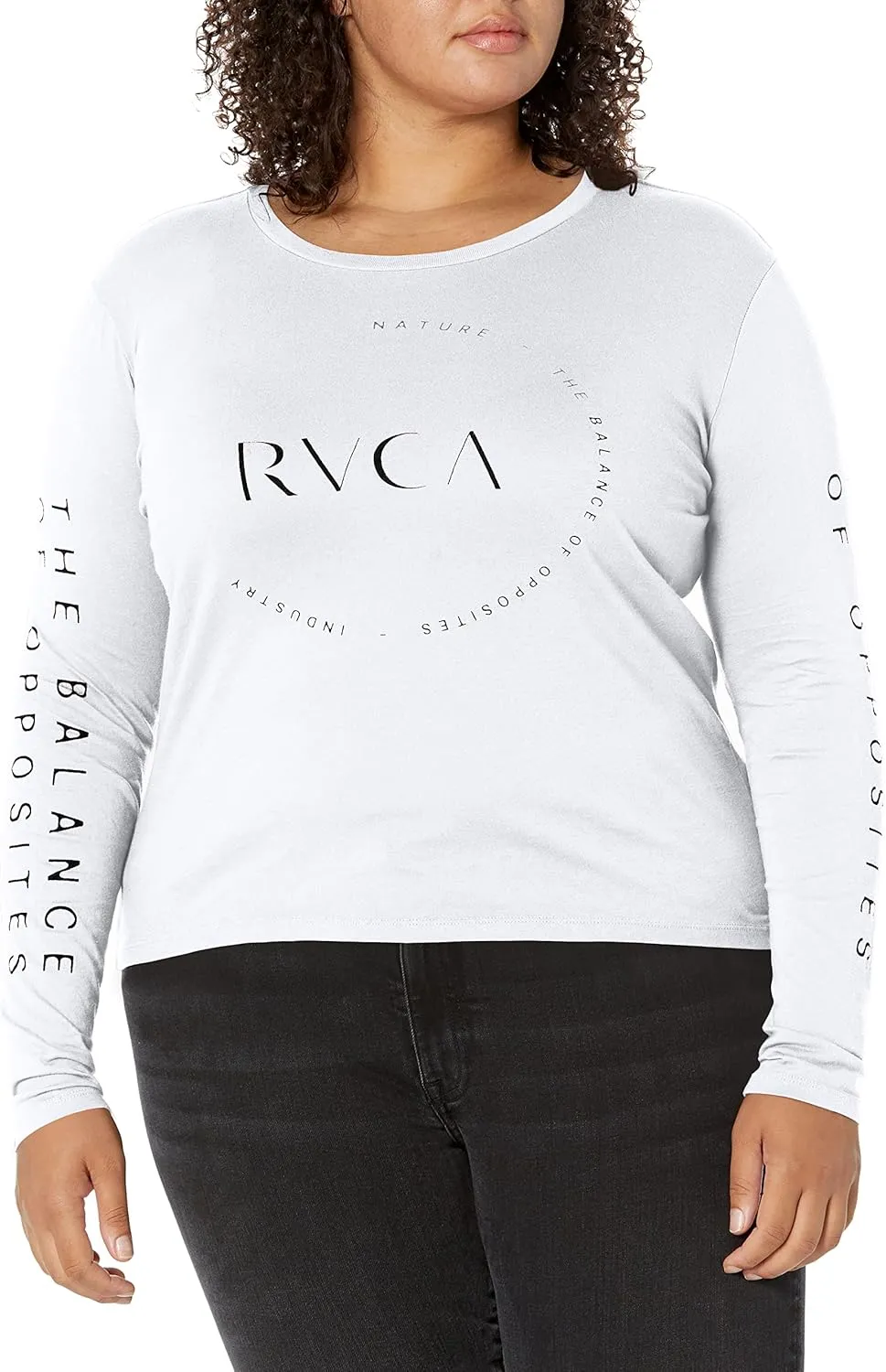 RVCA Women's Red Stitch Long Sleeve Graphic Tee Shirt