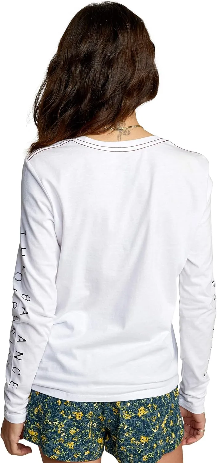 RVCA Women's Red Stitch Long Sleeve Graphic Tee Shirt