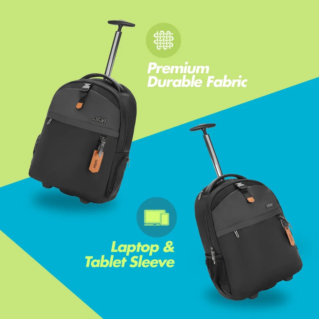 Safari Trooper 20L Black Travel Backpack with Trolley Bag