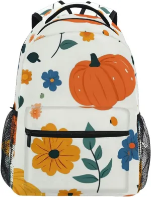 Samll Patten Pumpkin White backpack for girls kids school with chest strap book bags for 6th grade school boys girls