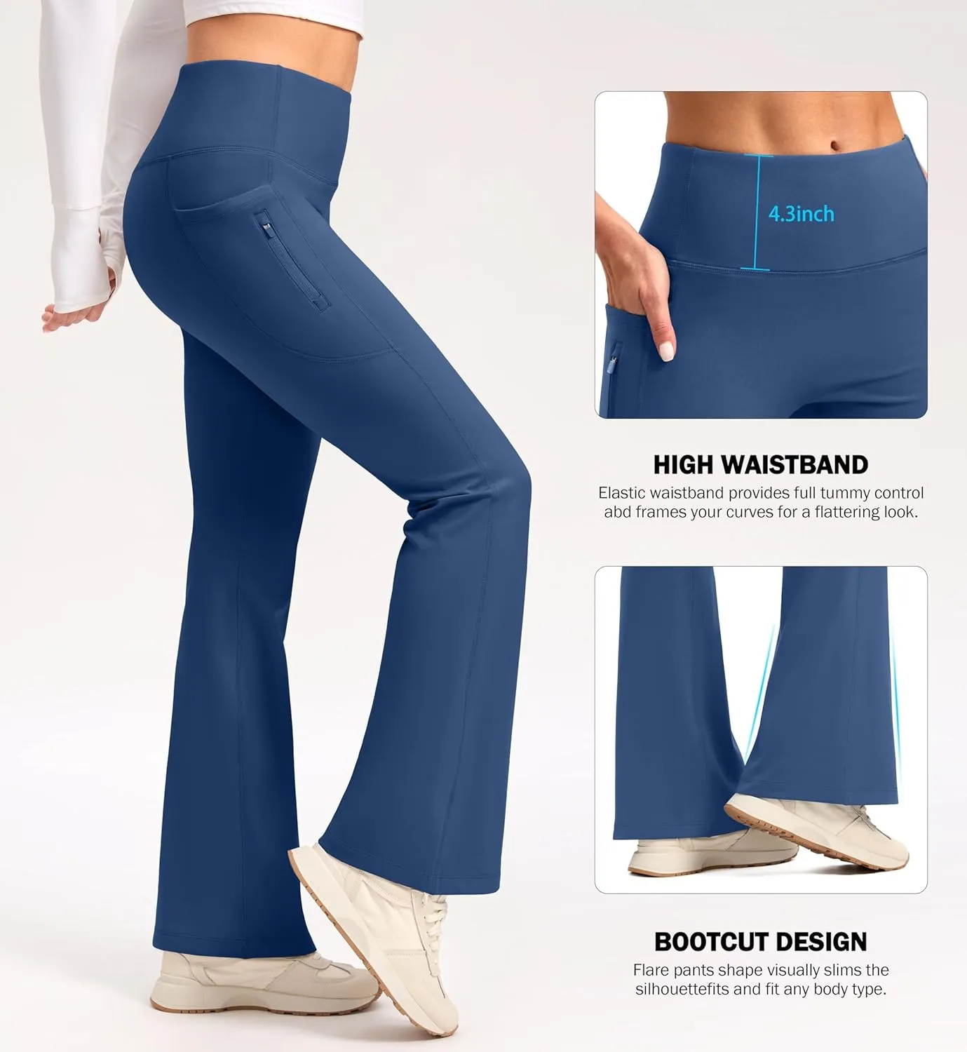 SANTINY Fleece Lined Flare Leggings Women 28.5/30.5/32 Water Resistant Winter Bell Bottom Hiking Yoga Pants with Pockets