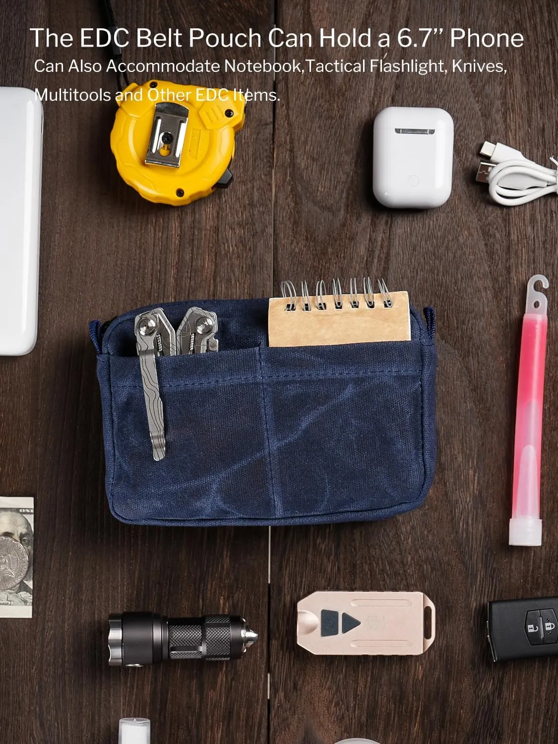 sayram SP8 Belt Pouch for Men, EDC Bellt Pouch with Zipper, Waist Pack EDC Pouch for Multitool, Flashlight, Knives, Cards, Phone, Waxed Canvas EDC Organizer Pouch for Belt
