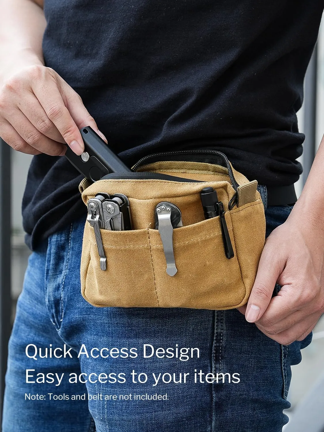 sayram SP8 Belt Pouch for Men, EDC Bellt Pouch with Zipper, Waist Pack EDC Pouch for Multitool, Flashlight, Knives, Cards, Phone, Waxed Canvas EDC Organizer Pouch for Belt