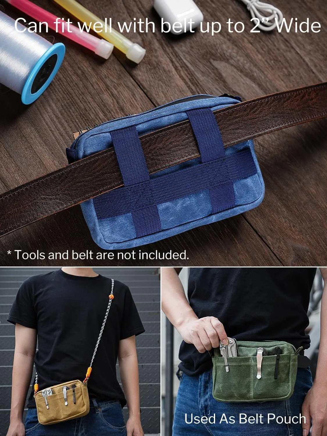 sayram SP8 Belt Pouch for Men, EDC Bellt Pouch with Zipper, Waist Pack EDC Pouch for Multitool, Flashlight, Knives, Cards, Phone, Waxed Canvas EDC Organizer Pouch for Belt