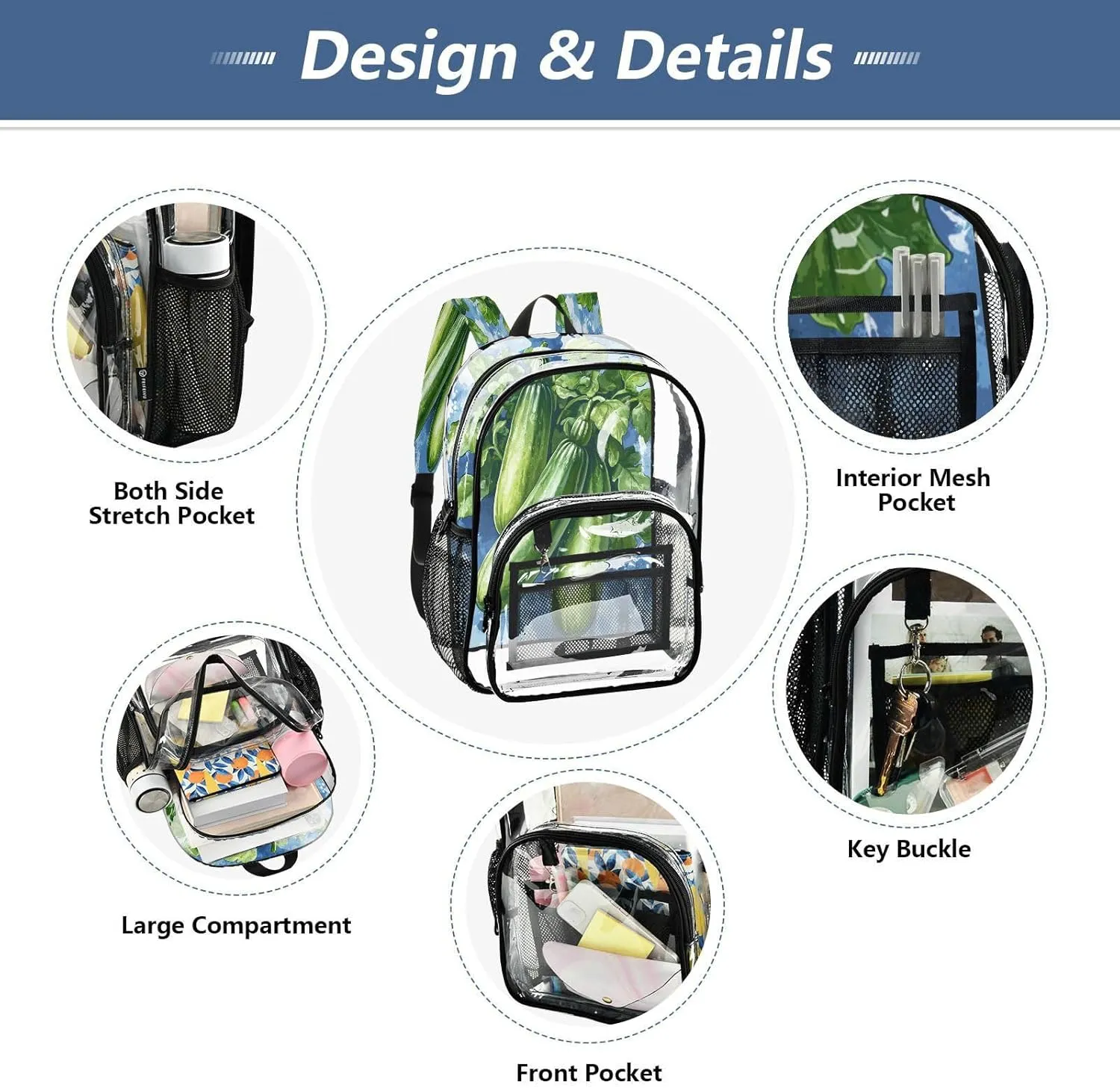 School Backpack Clear Clear Backpack For Boys See Through Transparent Heavy Duty Back Pack Zucchini Genesis Style