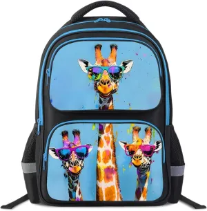 School Backpack For Boys Girls Backpack For Kids Toddler Teens Elementary Middle School 17 inch Boys Backpacks Ages 6-18 Travel Book bag with Chest Strap Giraffe Pattern