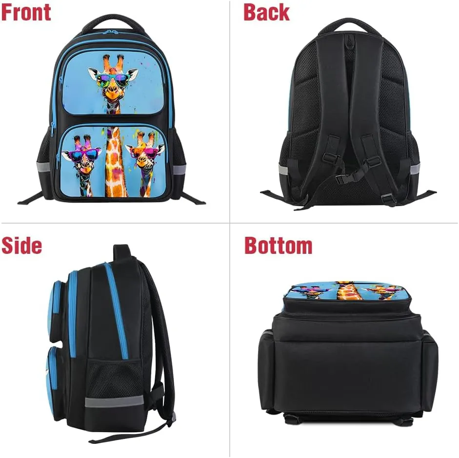 School Backpack For Boys Girls Backpack For Kids Toddler Teens Elementary Middle School 17 inch Boys Backpacks Ages 6-18 Travel Book bag with Chest Strap Giraffe Pattern