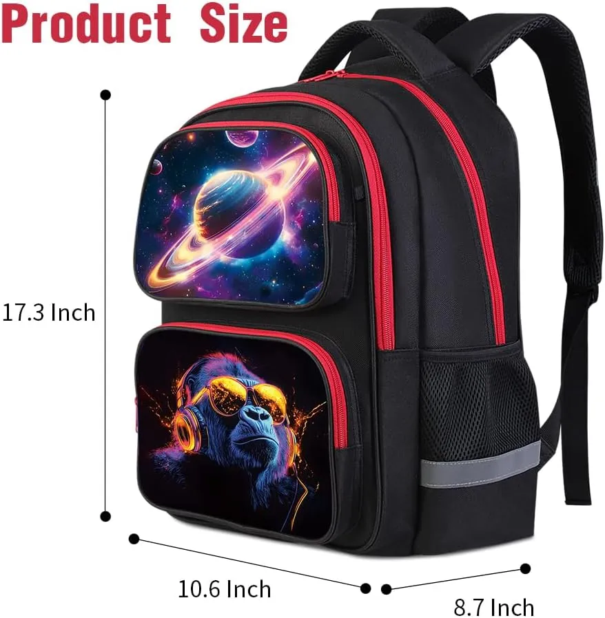 School Backpack For Boys Girls Backpack For Kids Toddler Teens Elementary Middle School 17 inch Boys Backpacks Ages 6-18 Travel Book bag with Chest Strap Gorilla Pattern