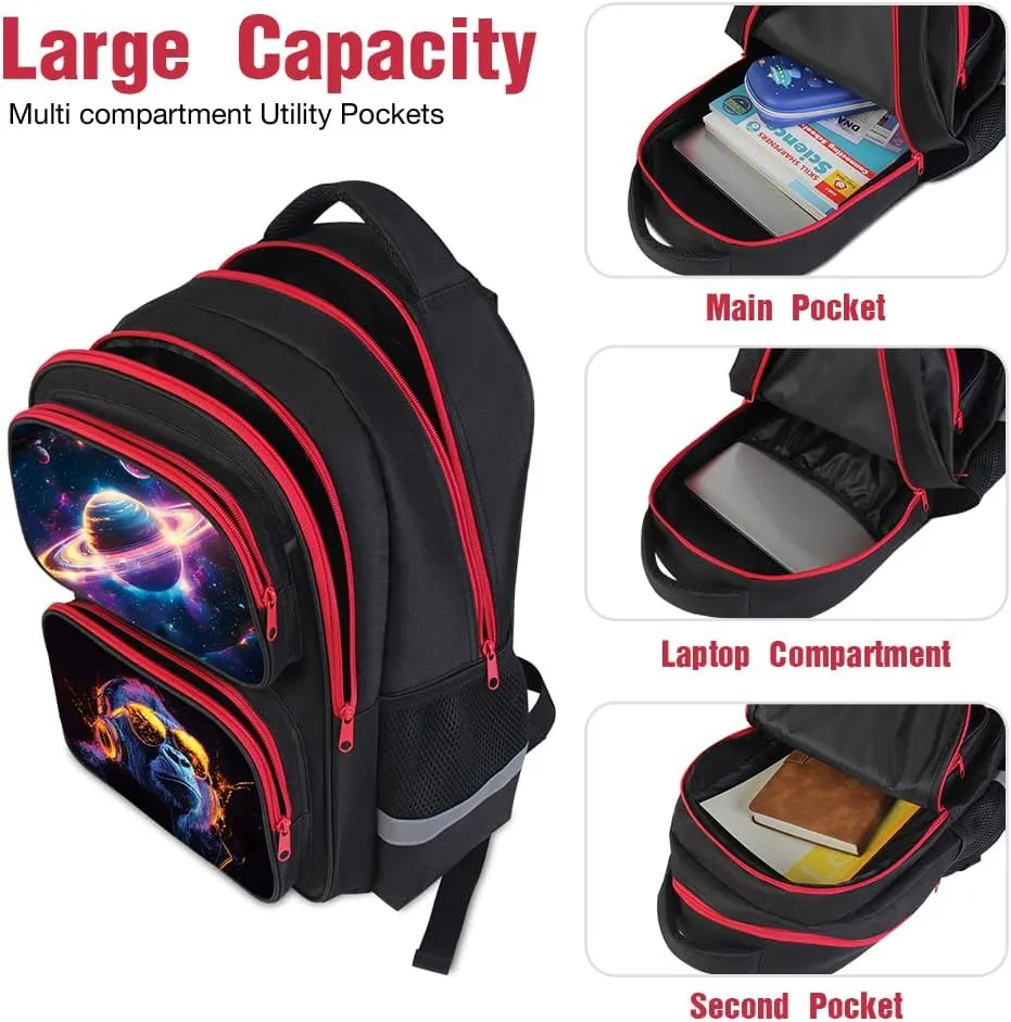 School Backpack For Boys Girls Backpack For Kids Toddler Teens Elementary Middle School 17 inch Boys Backpacks Ages 6-18 Travel Book bag with Chest Strap Gorilla Pattern