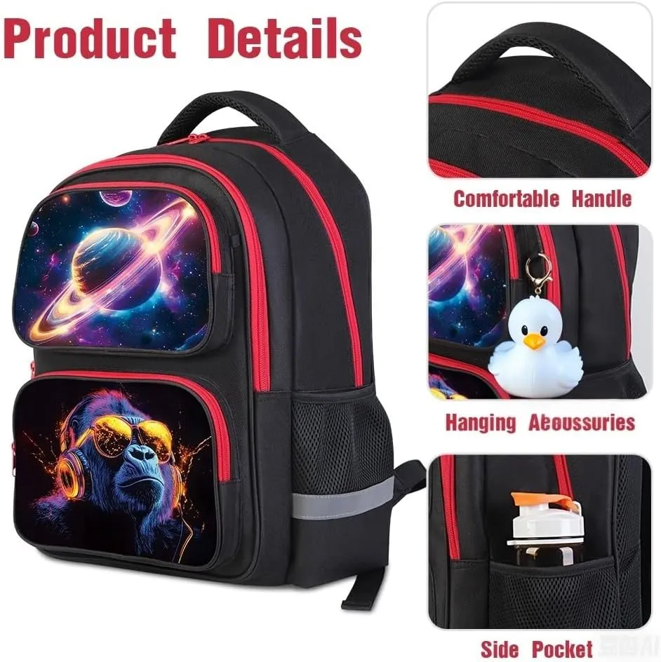 School Backpack For Boys Girls Backpack For Kids Toddler Teens Elementary Middle School 17 inch Boys Backpacks Ages 6-18 Travel Book bag with Chest Strap Gorilla Pattern