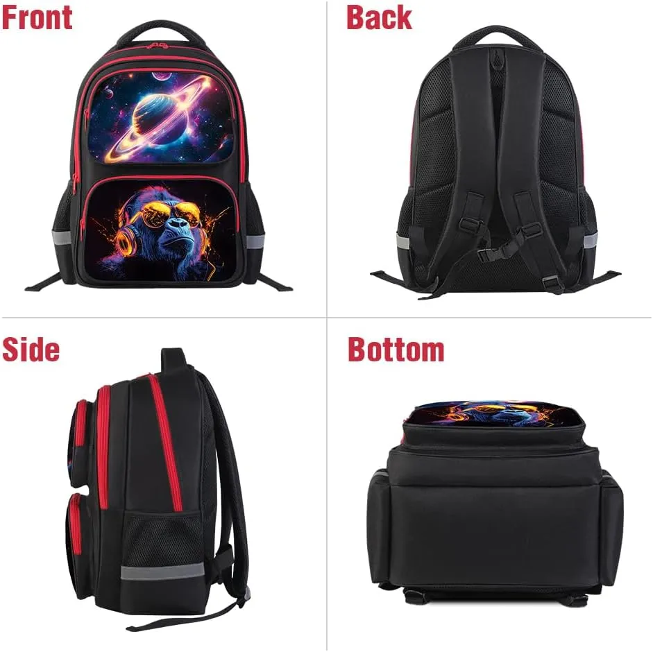 School Backpack For Boys Girls Backpack For Kids Toddler Teens Elementary Middle School 17 inch Boys Backpacks Ages 6-18 Travel Book bag with Chest Strap Gorilla Pattern