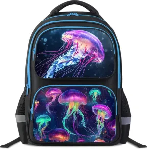 School Backpack For Boys Girls Backpack For Kids Toddler Teens Elementary Middle School 17 inch Boys Backpacks Ages 6-18 Travel Book bag with Chest Strap Jellyfish Pattern