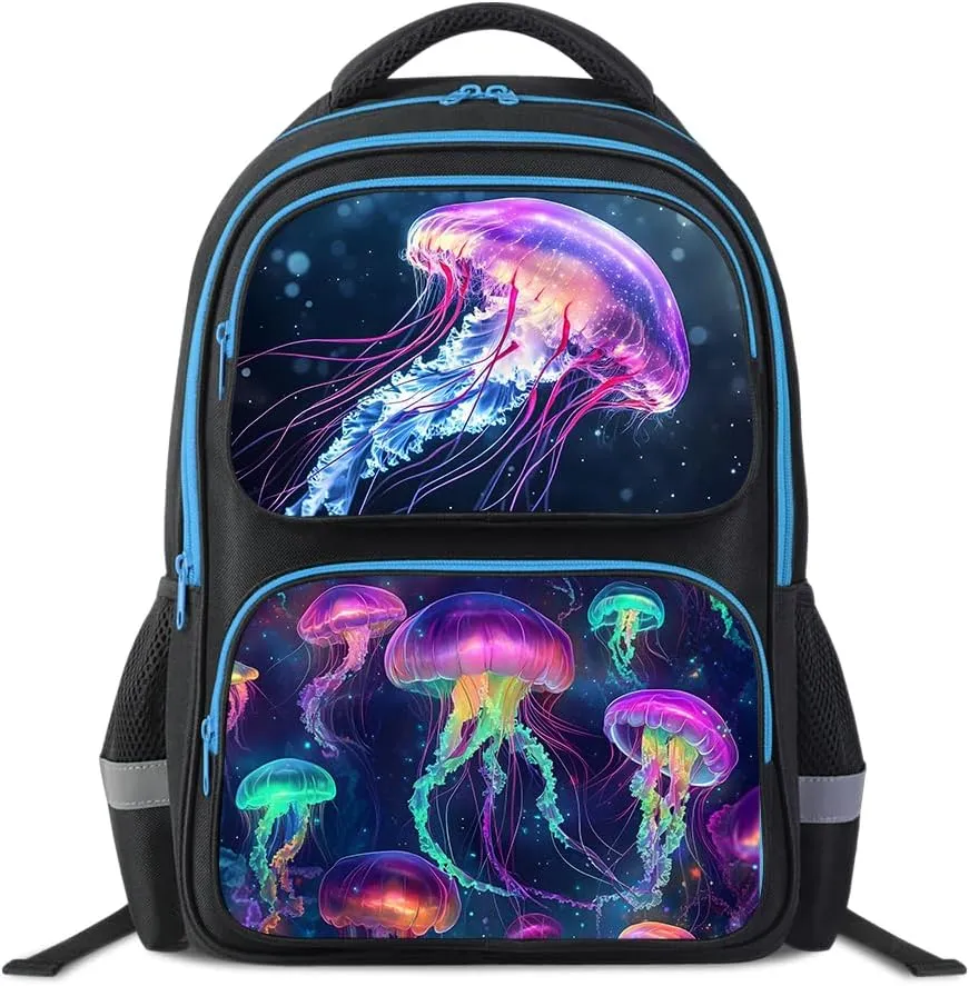 School Backpack For Boys Girls Backpack For Kids Toddler Teens Elementary Middle School 17 inch Boys Backpacks Ages 6-18 Travel Book bag with Chest Strap Jellyfish Pattern