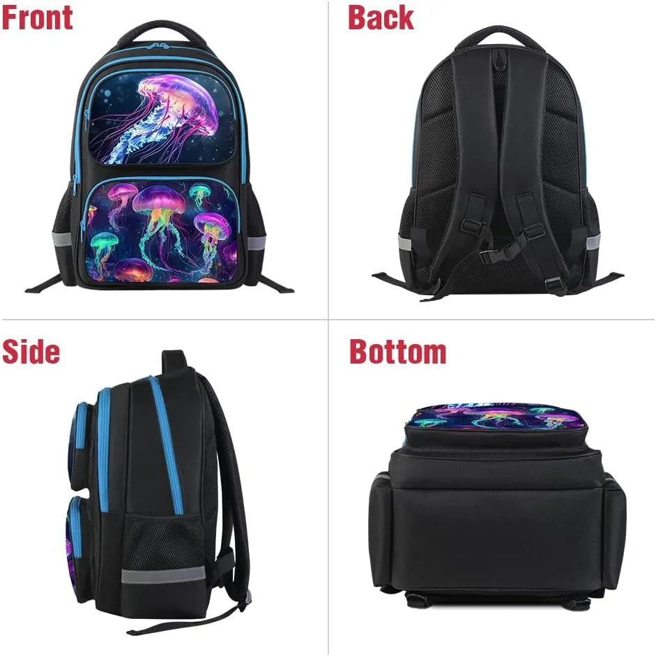 School Backpack For Boys Girls Backpack For Kids Toddler Teens Elementary Middle School 17 inch Boys Backpacks Ages 6-18 Travel Book bag with Chest Strap Jellyfish Pattern